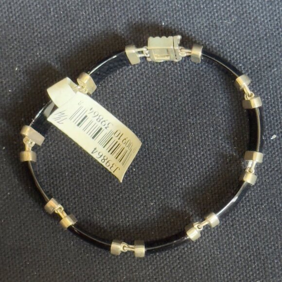 Elegant Vintage .925 Sterling Silver Faceted Onyx Womens Bracelet Secure Clasp - Picture 10 of 12